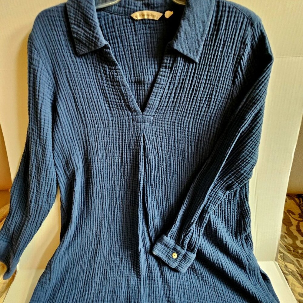 Soft Surrounds Navy Blue Gauze Long Sleeve Tunic